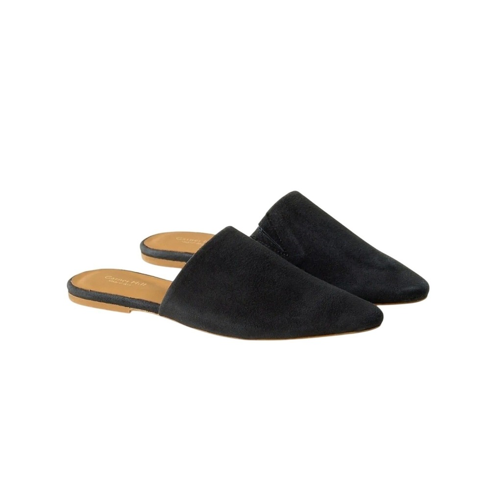 Garnet Hill Iris Mules Size 7.5 Black Suede Pointed Toe Slip On Flats Shoes